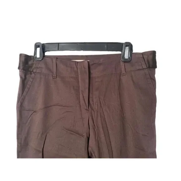 BLUMARINE Brown Cotton Dress Pants Trousers Rhinestone Logo IT-40 - Picture 4 of 9